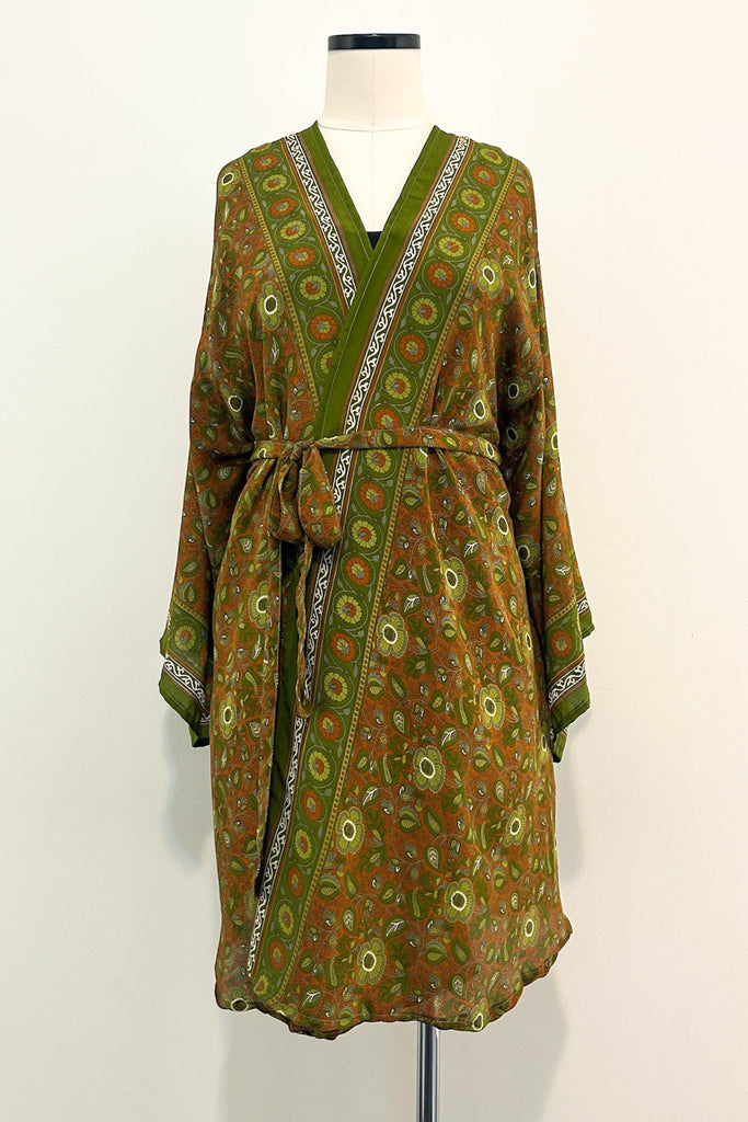 Short Upcycled Kimono Robe ~ Wild Fig