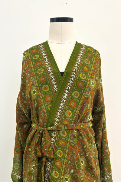 Short Upcycled Kimono Robe ~ Wild Fig