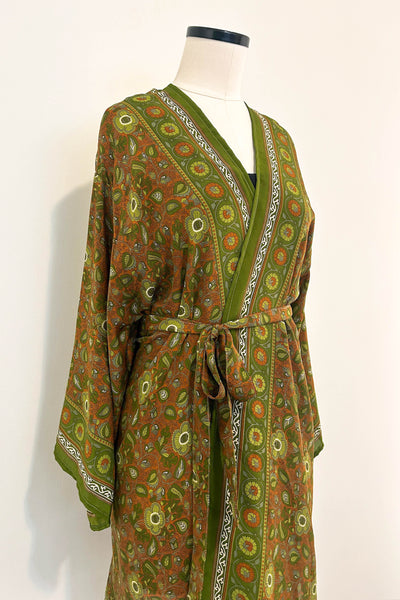 Short Upcycled Kimono Robe ~ Wild Fig