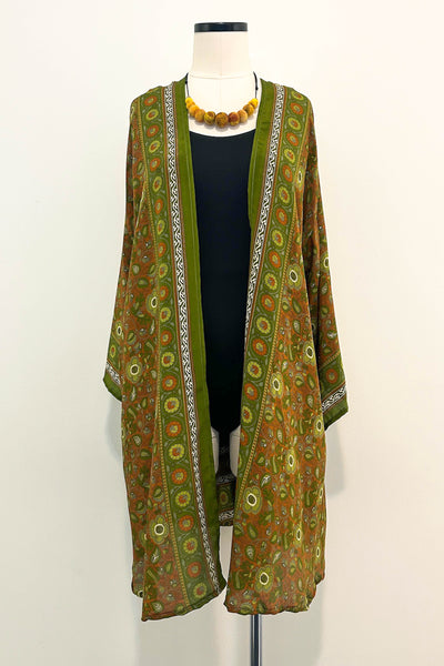 Short Upcycled Kimono Robe ~ Wild Fig