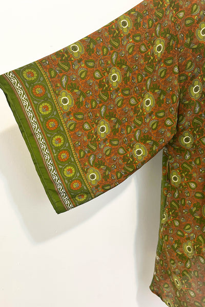 Short Upcycled Kimono Robe ~ Wild Fig