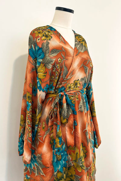 Short Upcycled Kimono Robe ~ Apricot Sky
