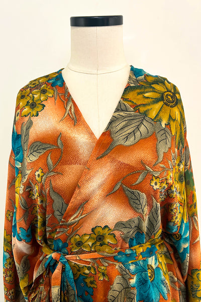 Short Upcycled Kimono Robe ~ Apricot Sky