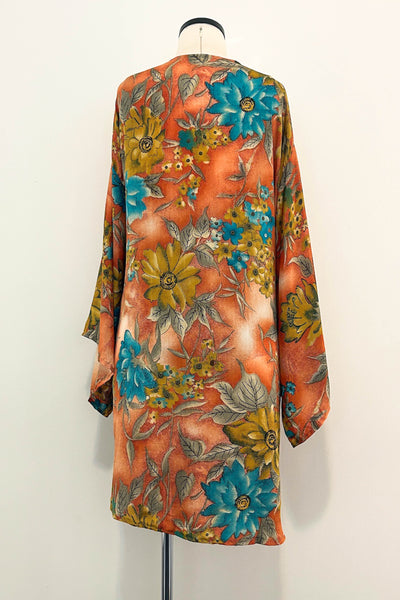 Short Upcycled Kimono Robe ~ Apricot Sky