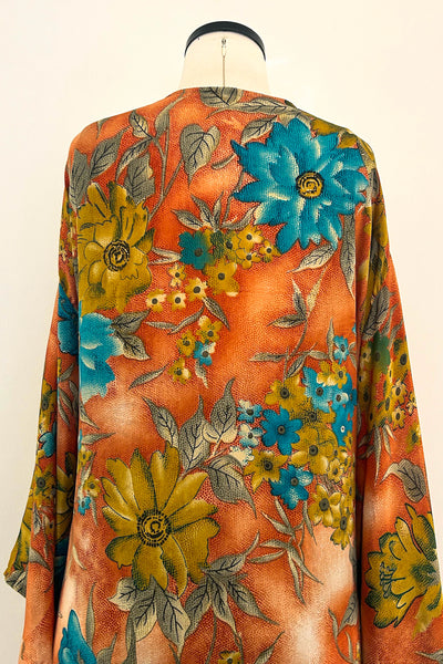 Short Upcycled Kimono Robe ~ Apricot Sky
