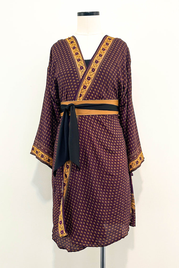 Short Upcycled Kimono Robe ~ Mulberry Velvet