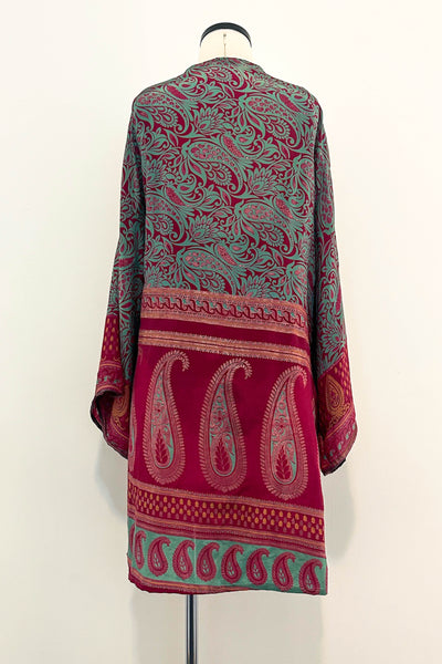 Short Upcycled Kimono Robe ~ Wild Hibiscus