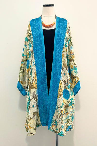 Short Upcycled Kimono Robe ~ Morning Garden