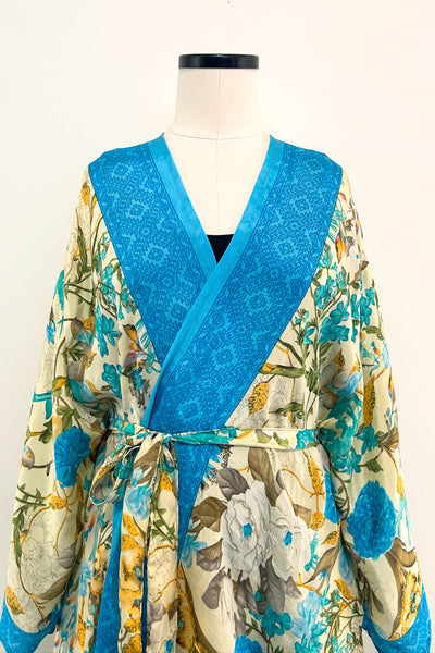 Short Upcycled Kimono Robe ~ Morning Garden