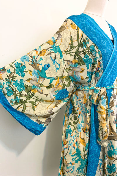 Short Upcycled Kimono Robe ~ Morning Garden