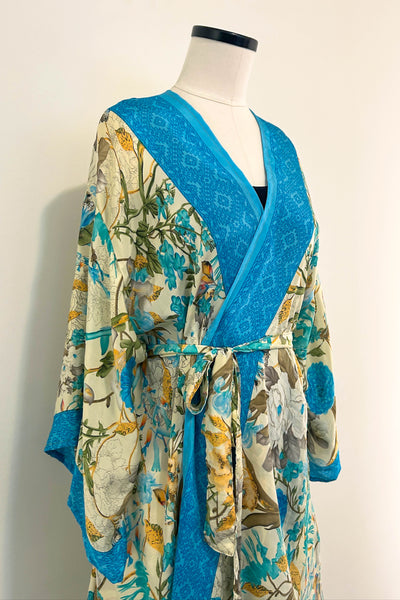 Short Upcycled Kimono Robe ~ Morning Garden