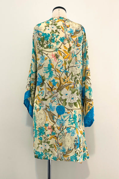 Short Upcycled Kimono Robe ~ Morning Garden