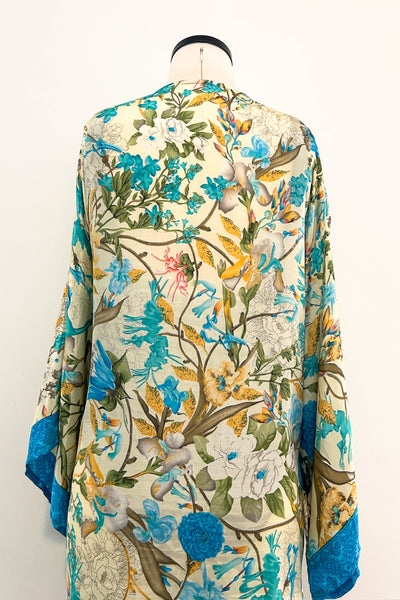 Short Upcycled Kimono Robe ~ Morning Garden