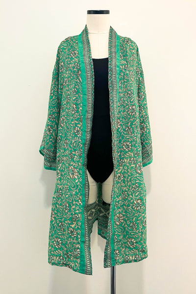 Short Upcycled Robe ~ Emerald Vine