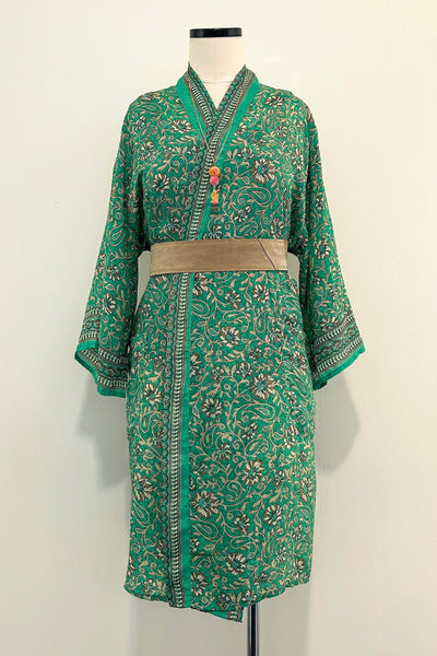Short Upcycled Robe ~ Emerald Vine