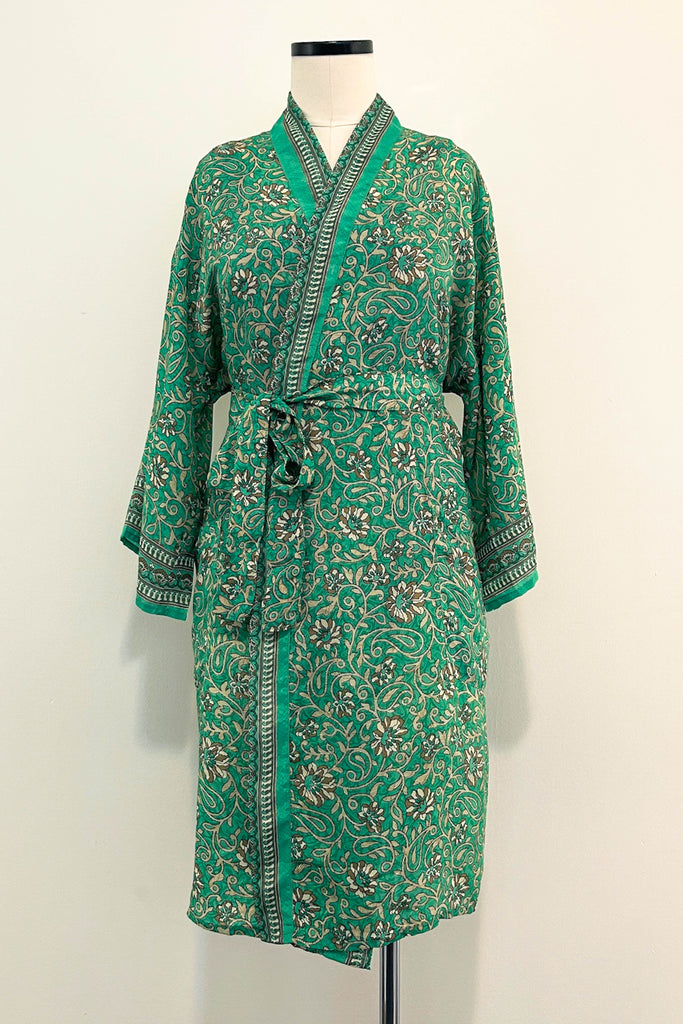 Short Upcycled Robe ~ Emerald Vine