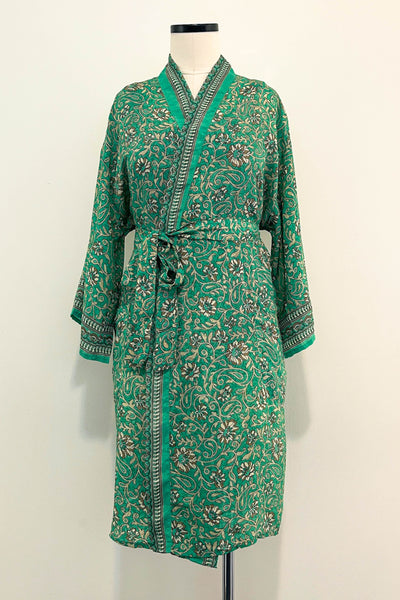 Short Upcycled Robe ~ Emerald Vine
