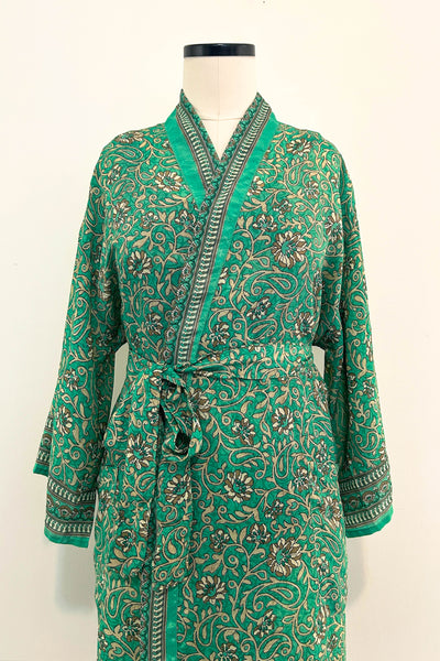 Short Upcycled Robe ~ Emerald Vine