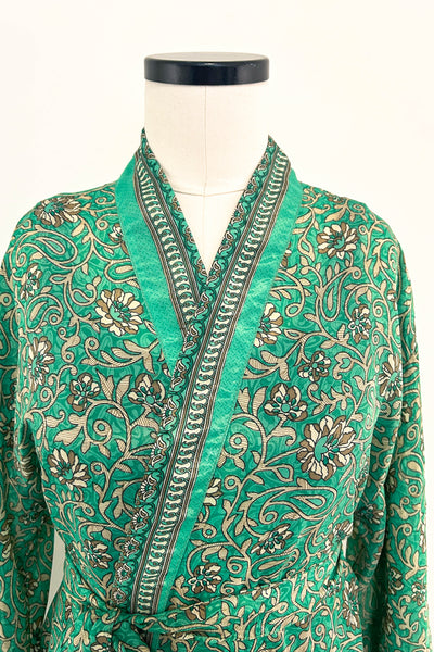Short Upcycled Robe ~ Emerald Vine