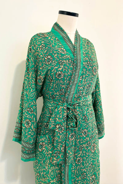 Short Upcycled Robe ~ Emerald Vine