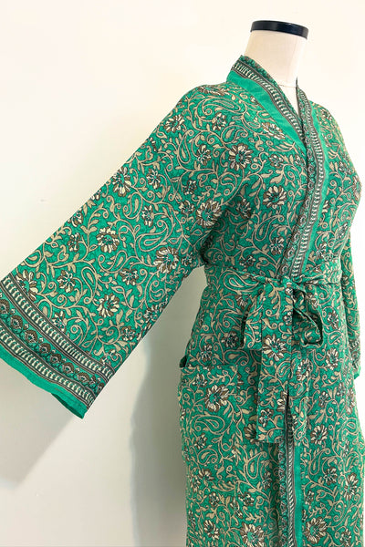 Short Upcycled Robe ~ Emerald Vine