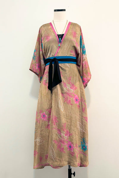 Long Upcycled Kimono Robe ~ Pink Sands