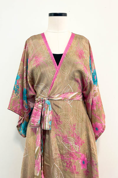 Long Upcycled Kimono Robe ~ Pink Sands