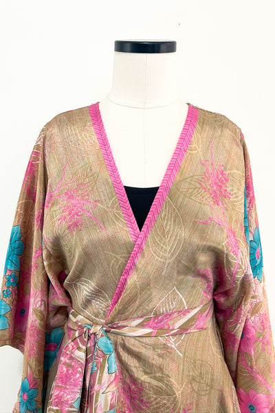 Long Upcycled Kimono Robe ~ Pink Sands
