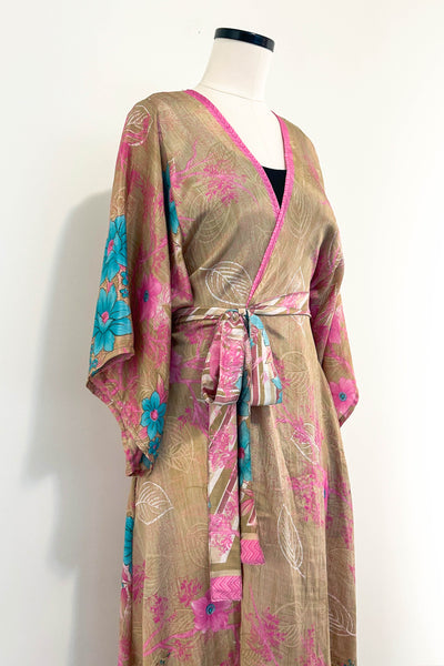 Long Upcycled Kimono Robe ~ Pink Sands