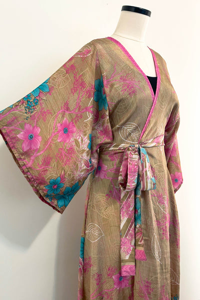 Long Upcycled Kimono Robe ~ Pink Sands