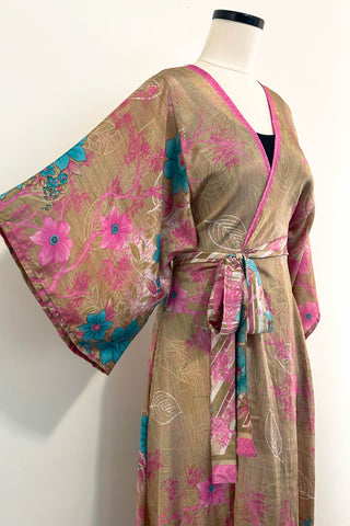 Long Upcycled Kimono Robe ~ Pink Sands