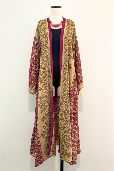 Long Upcycled Kimono Robe ~ Golden Laurel