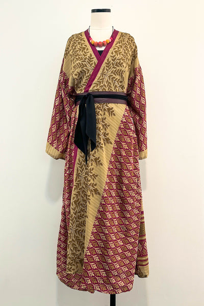 Long Upcycled Kimono Robe ~ Golden Laurel