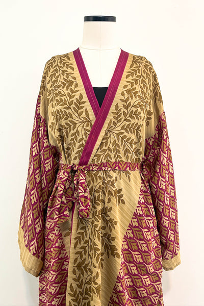 Long Upcycled Kimono Robe ~ Golden Laurel