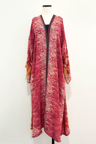 Long Upcycled Kimono Robe ~ Fire Muse