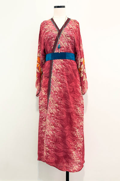 Long Upcycled Kimono Robe ~ Fire Muse