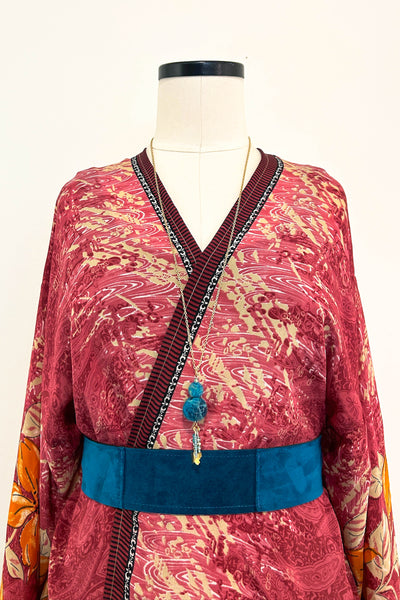 Long Upcycled Kimono Robe ~ Fire Muse