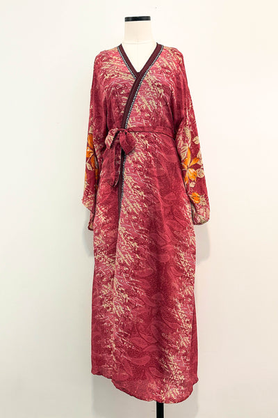 Long Upcycled Kimono Robe ~ Fire Muse
