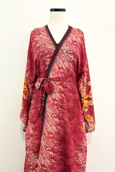 Long Upcycled Kimono Robe ~ Fire Muse