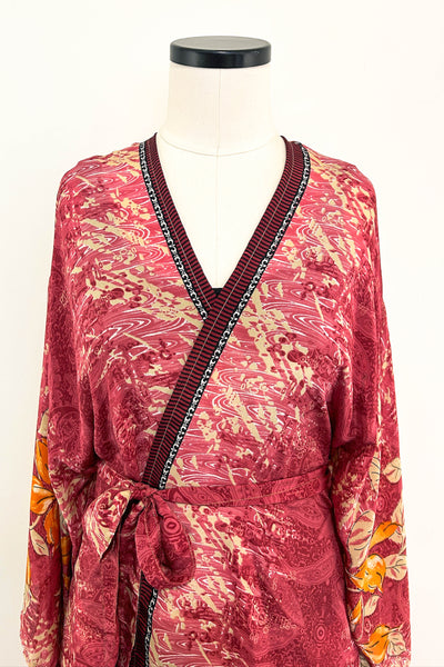 Long Upcycled Kimono Robe ~ Fire Muse