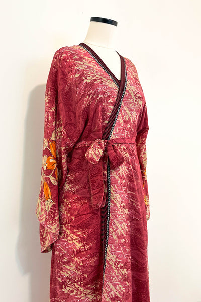 Long Upcycled Kimono Robe ~ Fire Muse
