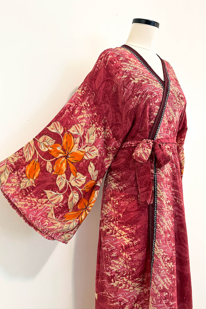 Long Upcycled Kimono Robe ~ Fire Muse