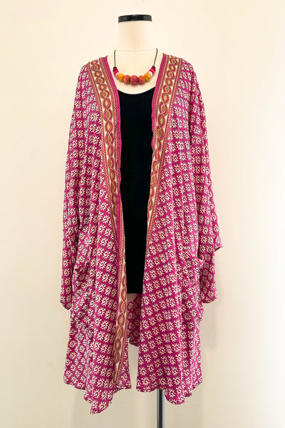 Short Upcycled Kimono Robe ~ Plum Prism