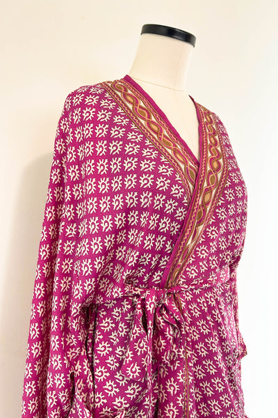 Short Upcycled Kimono Robe ~ Plum Prism