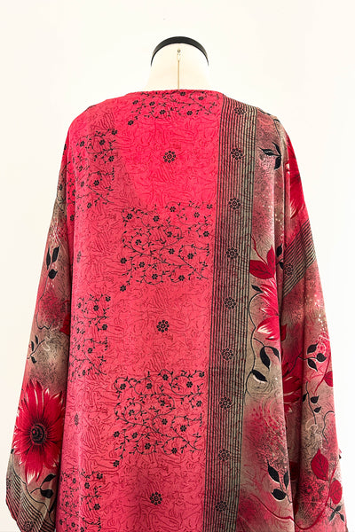 Short Upcycled Kimono Robe ~ Gerbera Goddess
