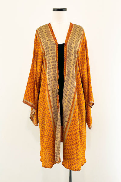 Short Upcycled Kimono Robe ~ Fields of Gold