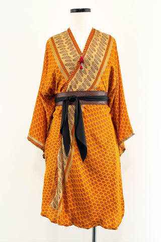 Short Upcycled Kimono Robe ~ Fields of Gold