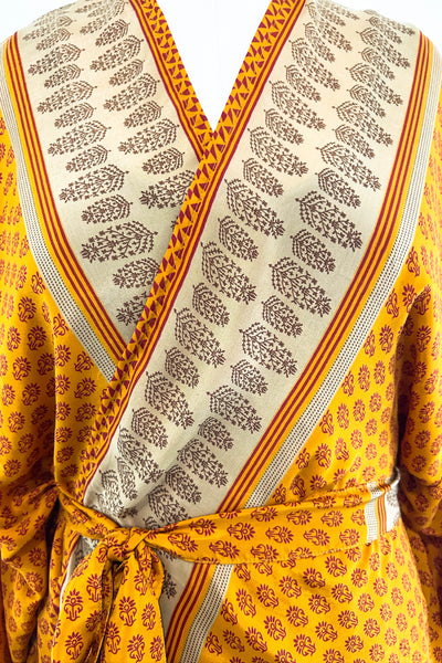 Short Upcycled Kimono Robe ~ Fields of Gold