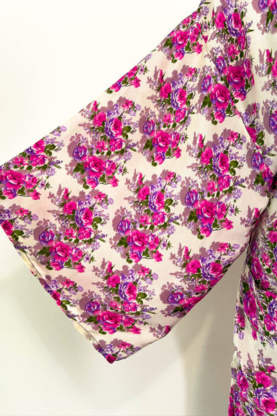 Short Upcycled Kimono Robe ~ Rose Reverie