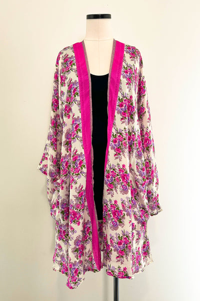 Short Upcycled Kimono Robe ~ Rose Reverie